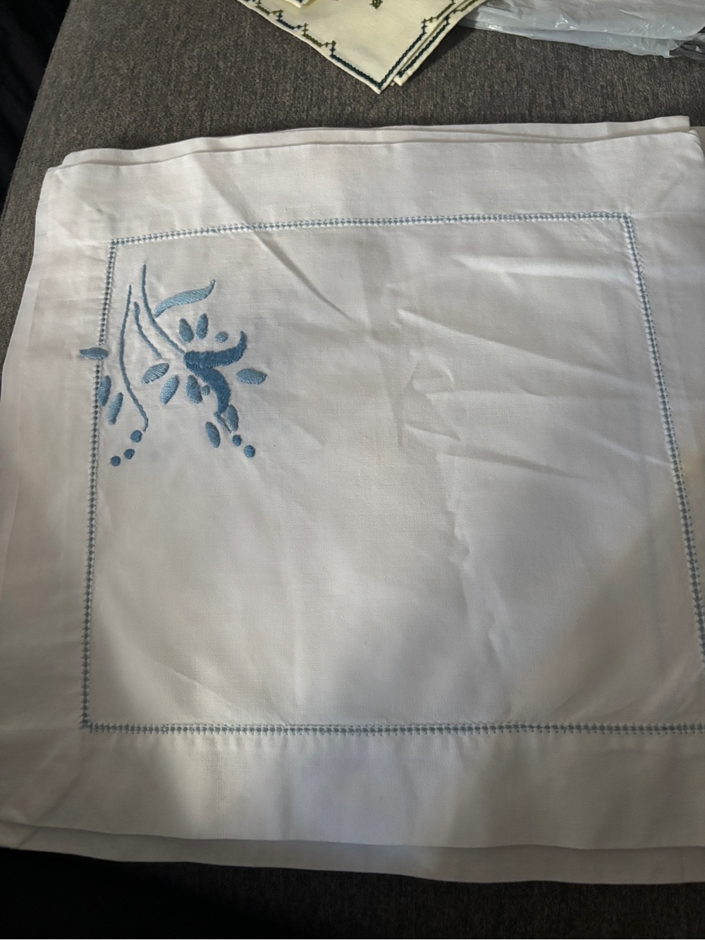 Blue Embroidered Handmade Napkins/Table Toppers- Set of 6 - Picture 7 of 7